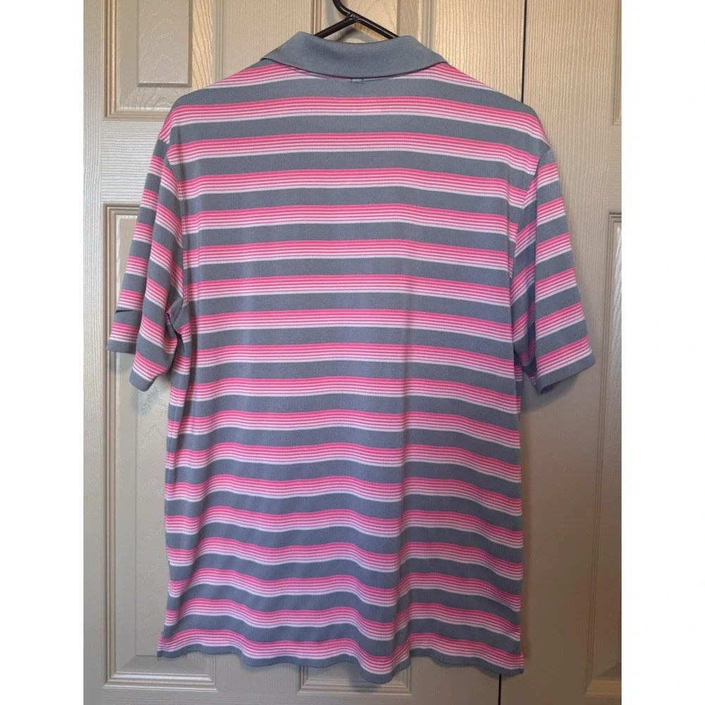 Nike Dri Fit Shirt Golf Polo Men‎ Medium Pink Gray White Stripe Tour Performance